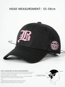 1件刺繡LB棒球帽，戶外防曬軟頂微彎帽簷可調節休閒帽，適合春秋旅行海灘度假，男女通用防曬帽，Y2K風格青年帽 - 黑色 - 查看 2