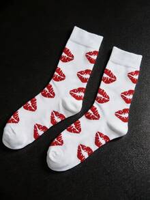 5 Pairs Women's Mid-Calf Socks With Lip Print Pattern, Elastic Design, Creative Fashionable Personalized, Thin Breathable Comfortable Moisture-Wicking Socks, Sports Casual Street Style Preppy Elegant Long Socks, Suitable For Daily Wear, Holiday Gifts, Party - Multicolor - View 7