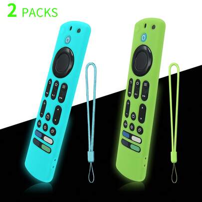 2pcs Fluorescent Silicone Protective Covers, Compatible With Fire TV Stick 4K Max And Fire TV Omni/Pioneer/Insignia Alexa Voice Remote Control Enhanced Edition, Shockproof Protective Case With Lanyard (Green + Cyan)