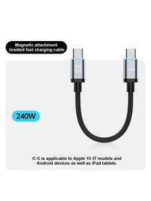 Magnetic Data Cable, Type-C And PD Portable Woven Short Cable, Suitable For Charging Of A5 PRO, Apple And Android Mobile Phones, Charging Pad.It Can Be Used With Chargers For Quick Charging, Must-Have For Car Accessories When Going Out - Black - View 12