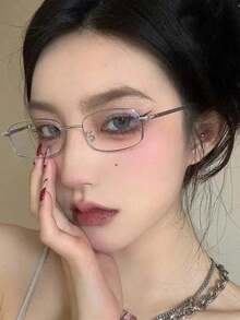 時尚金屬無框長方形經典百搭高端洗練無框眼鏡，適合女性、學生與上班族 - 無色 - 查看 3