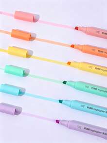 3pcs Macaron Pastel Fluorescent Markers, Large Capacity Oblique Tip Highlighter, Large Capacity Fine Tip Highlighter, Suitable For Coloring, Underlining, Highlighting, Journaling, Essential School Supplies - Multicolor - View 7