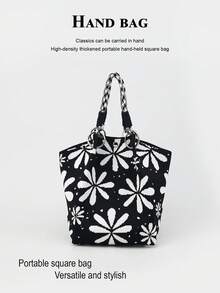 1pc Cartoon Floral Large Capacity Lightweight Tote Bag, Suitable For Commuting, School, Travel, Portable Matching With Clothes, All Seasons - Multicolor - View 2