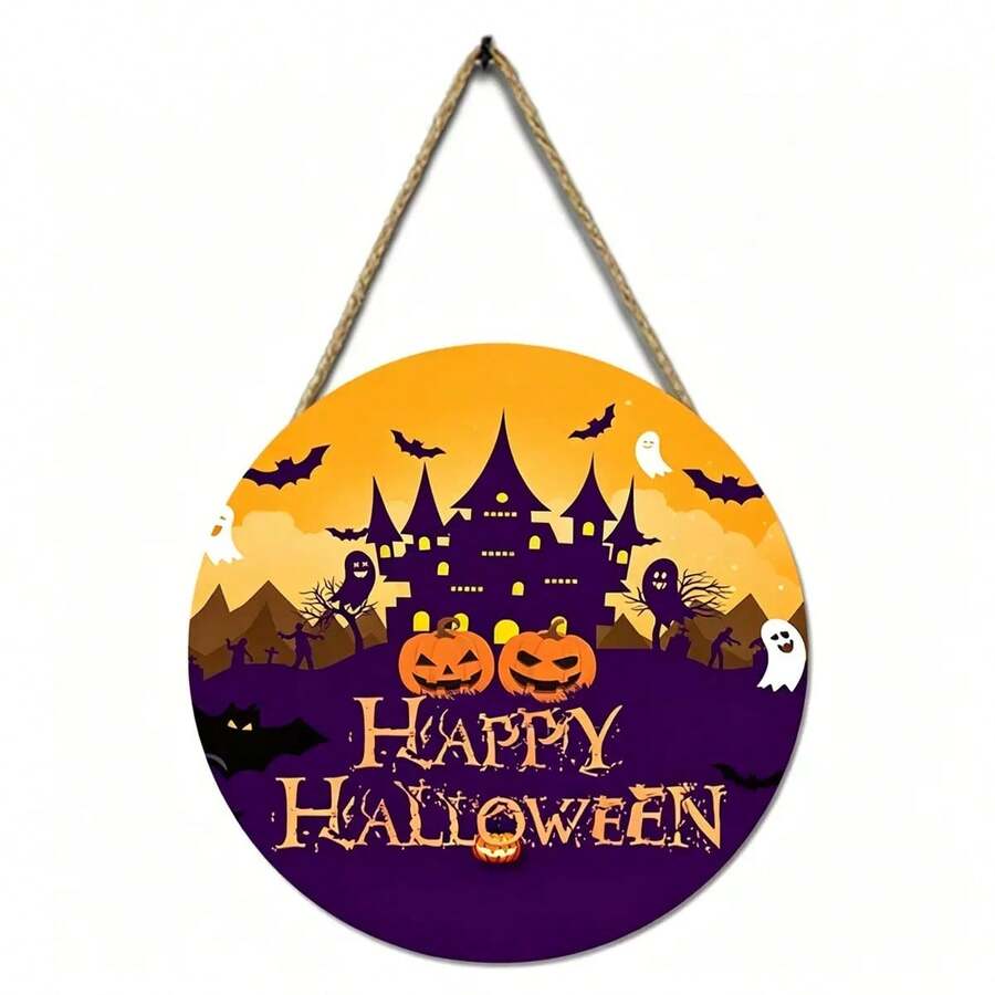 Grenzüberschreitend Bestseller Halloween Totenkopf Geist Spinnennetz Kürbis Holz Türschild Heimdekoration Hängender Ornament - Verschiedenfarbig - Übersicht 1