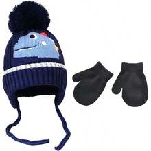 3pcs Hat And Gloves Set, Children's Knitted Woolen Hat, Cartoon Cute, Winter Boys And Girls Baby Hat, Warm Ear Protection, Soft Hand Gloves - Multicolor - View 11