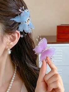 8/4/2pcs Double Layer Rhinestone Pearl Butterfly Hair Claw Clips, Durable And Non-Damaging, Cute And Sweet Hair Accessories - Suitable For Girls And Teenagers, Daily, Vacation, School, Date - Multicolor - View 2