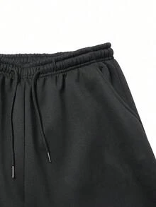 Men's Solid Color Lined Joggers, Elastic Drawstring Waist, Side Pockets, Warm Ankle Sports Pants, Casual Winter Pants - Black - View 4