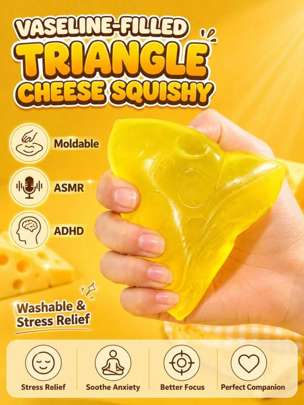 Juguete Squishy de Queso Triangular, Juguete Fidget de Alivio del Estrés de Recuperación Lenta con Textura Suave para Apretar, Juguete Sensorial ASMR & TDAH para Niños, Adolescentes y Mujeres Adultas, Aula, Oficina, Viajes, Regalo de Vuelta a la Escuela