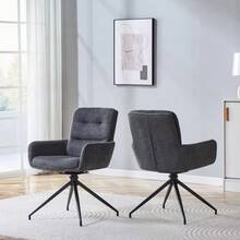 [Set Of 2] European Swivel Chair In Light Luxury Design: Dark Gray Linen Fabric + Black Metal Legs - 黑色 - 查看 4