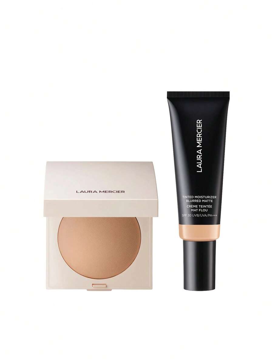 Laura Mercier 【組合組】Real Flawless 柔光完美壓粉餅 中號 7.5g + 柔霧啞光潤色保濕乳 SPF 30 2C Oak 45ml - 中+2C橡木 - 查看 1