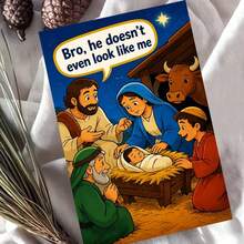 1 Greeting Card + 1 Envelope Funny Humorous Holiday Greeting Card, Cartoon Scene Bro He Doesnt Even Look Like Me, Best For Friends, Winter Festive Vibrant Style. - View 1