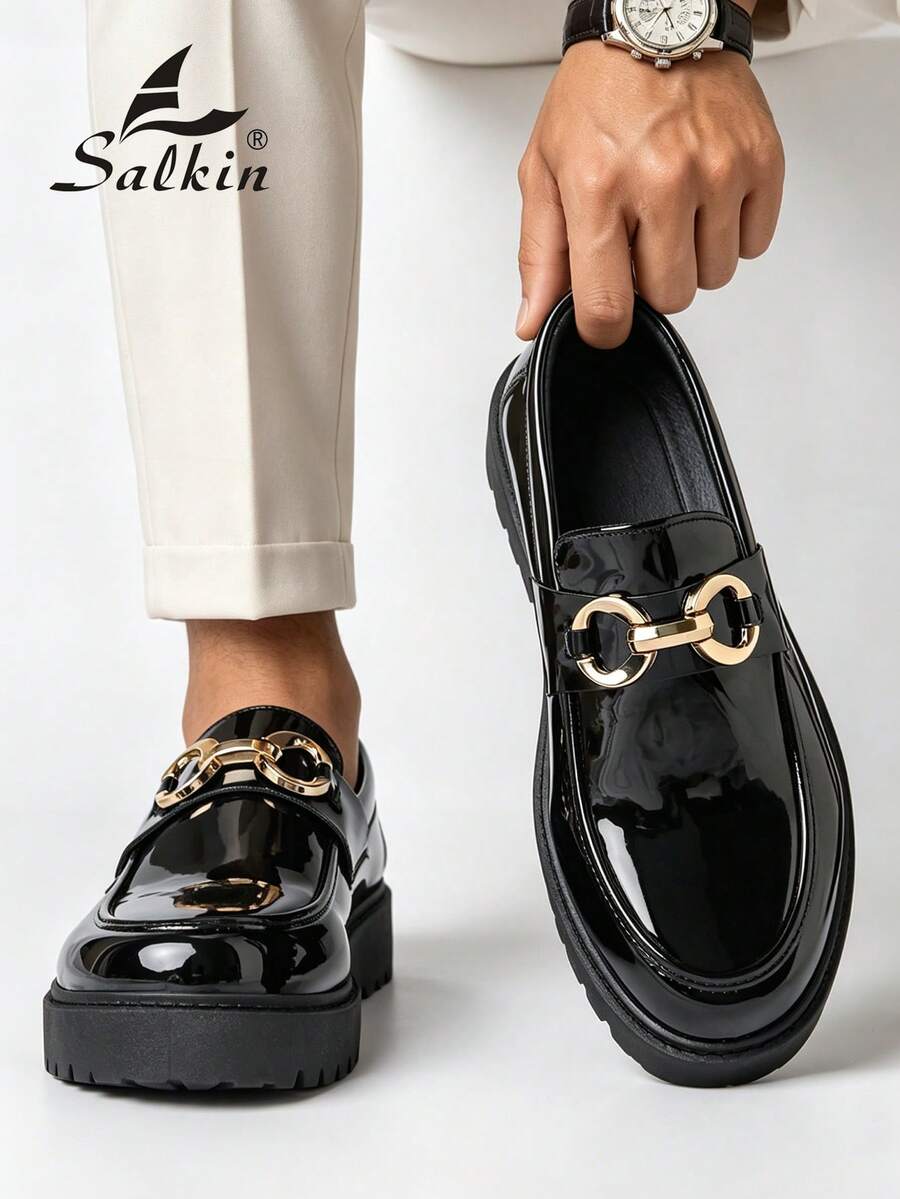 Salkin 經典設計男士粗底厚底一腳蹬樂福鞋 平價奢華工藝休閒鞋 漆皮素色鞋面 增高學院風返校學生鞋 通勤商務辦公正式鞋 男士時尚百搭日常優雅紳士款 情侶約會浪漫晚餐度假禮物 男鞋四季適用 - 黑色 - 查看 1