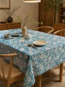 HHMC 1pc Teal Linen Blend Floral Fabric, White Daisy Print With Brown Flower Center, Woven Matte Breathable Texture, Suitable For Tablecloth, Pillowcase, Curtain, Handmade Bag And Country Style Home Decor Sewing Material - Multicolor - View 6