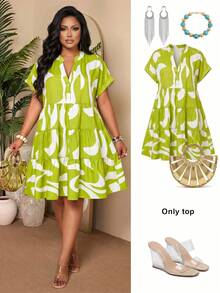 BIUBIU Women's Plus Size Notched Neck Short Sleeve Knee Length Dress,Tropical Outfits Plus Size Elegant Summer - Green - View 6