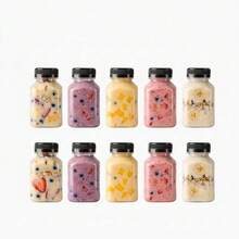10pcs 60/120/150/250/500ml Plastic Juice Bottles With Black Caps, Reusable Transparent Large Capacity Containers For Juice, Milk, Smoothies, Beverages And Other Drinks - Transparent-black - View 13