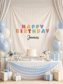 Customized Birthday Banner, Personalized Birthday Name Flag, Fabric Birthday Sign, Wedding Room Decor, Outdoor Wall Art Background, Suitable For Birthday, Wedding, Party Decoration And Personalized Gift - Multicolor - View 4