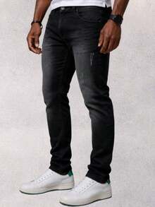 Men's Slim Fit Jeans In Premium Denim With Lycra And Elastane - Premium Elastane - Vaqueros negros rotos - Ver 3