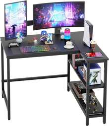 39 Inch L-Shaped Computer Desk,Gaming Desk With Durable Metal Frame,Corner Desk With Reversible Storage Shelves For Home Office Gaming Study,Black (39 Inch) - Black - View 6