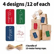 48pcs Festive Christmas Gift Tags With Hemp Rope - Happy Holidays Hanging Labels For Xmas Gift Wrapping, Party Favors & Crafts, Merry Christmas Paper Gift Tags, Christmas Gift Decorations - Multicolor - View 5
