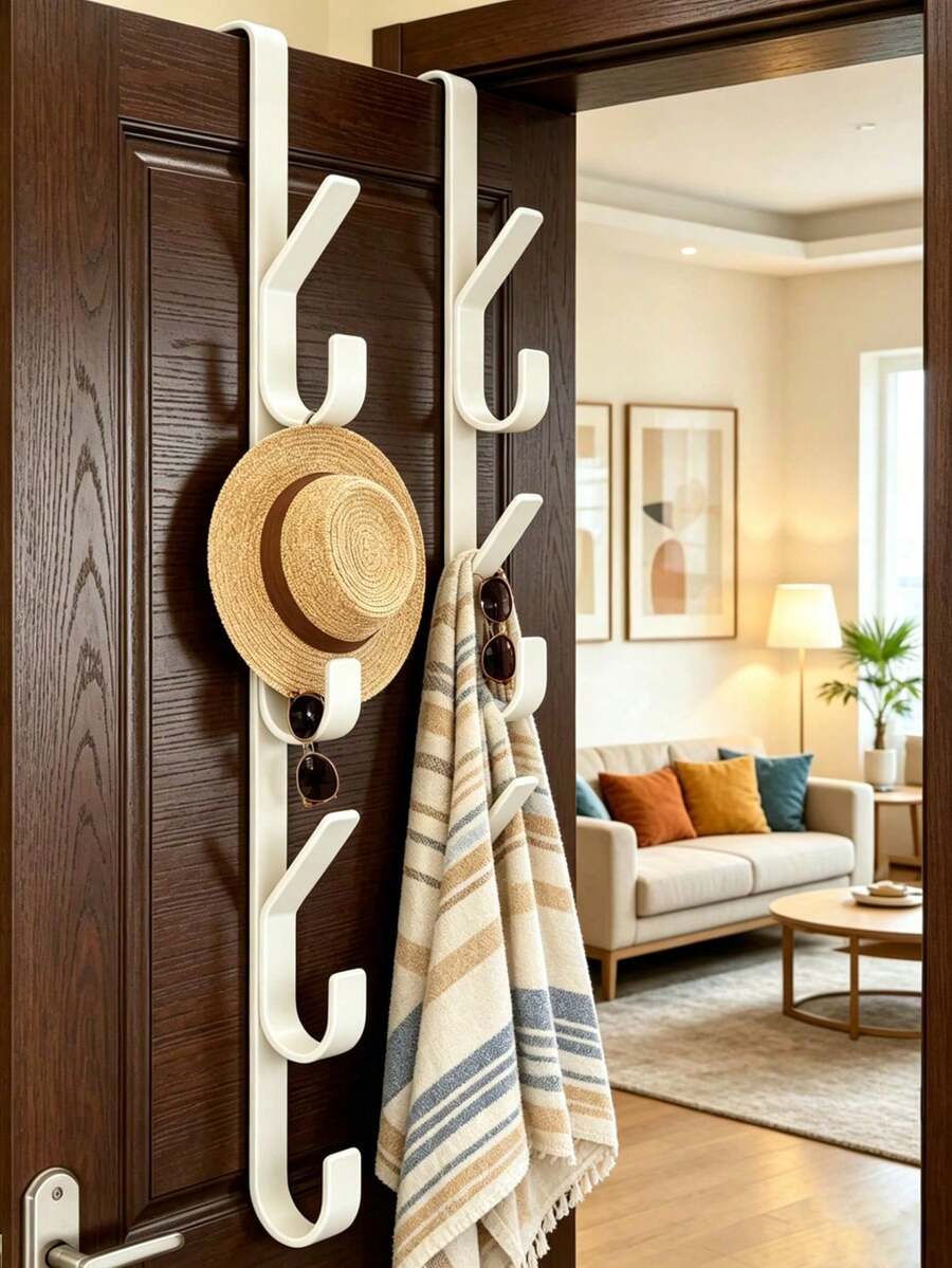 1pc Multifunctional Thickened Door Hook, Bathroom Towel Rack, Door Coat Hook, Straight Tube Storage Door Hook, Home Decor, Bathroom Decor, Bedroom Decor, Living Room Decor, Clothes Rack, Suitable For Bedroom, Living Room, Kitchen, Bathroom, Garage, Laundry Room, Hotel And Apartment - White - View 1