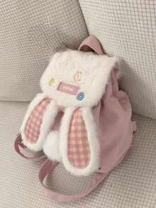 1pc Soft Cute Cartoon Rabbit Ear Backpack, New Sweet Corduroy Backpack, Versatile Highly Attractive School Bag For Girls - Multiple Styles - View 6