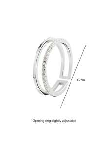 1pc Minimalist Fashion Personalized Double Layer Open Index Finger Ring For Women, Cold Style Simple Ins Niche Design Rhinestone Studded Ring - Multicolor - View 6