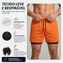 2-In-1 Double Sports Dry Fit Shorts With Pocket Gym Shorts Sports Shorts - Orange - View 5