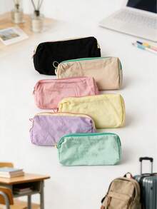 4pcs/1pc Macaron Color Aesthetic Pencil Case, Portable Large Capacity Minimalist Stationery Storage Bag, All-Season Unisex Pencil Pouch, Suitable For Students, Teenagers, Adults, School, Office, Home, Learning, Journaling, Crafting, Daily Use - Multiple Styles - View 10