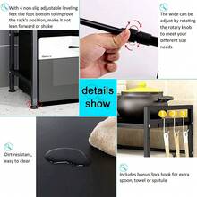 2-Tier Expandable Microwave Rack, Adjustable-Width Black Carbon Steel Countertop Shelf With 6 Hooks, Kitchen Worktop Organiser For Microwave Oven, Air Fryer, Toaster, Rice Cooker, Pots, Pans And Utensils - Black - View 3