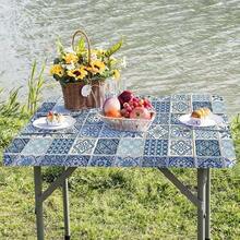 1pc Summer Outdoor Tablecloth, Elastic Band Tablecloth, Patchwork Bohemian Stretchable Washable Tablecloth, Durable Polyester Rectangular Table Cover, Suitable For Camping, Picnic, Bohemian Theme, Garden Party - Indoor/Outdoor Dual Use, Picnic Accessory, Stretchable Hem - A - View 5