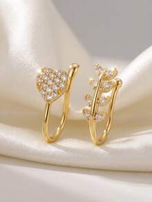 1pc Rhinestone Flower Heart Non-Pierced Nose Clip Nose Ring, Fashionable Elegant Piercing Jewelry For Women - Multicolor - View 3