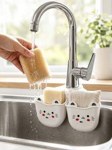 Cute Cat-Shaped Silicone Faucet Holder With Drainage Holes And Sponge Storage Rack, Space-Saving, Suitable For Bathroom, Kitchen, Sink Storage, Durable Sponge Organizer, Bathtub And Shower Drainage Rack, Decorative Sink Organizer - Multicolor - View 4