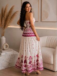 July Tropical Strapless Dress In Various Prints, 2025 Collection - Pink - View 2