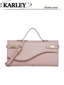 Bolso de mano de cuero texturizado, diseño minimalista de moda, bolso cuadrado pequeño de unicolor simple, bolso pequeño versátil, bolso de hombro y bandolera multiusos - Rosa Pálido - Ver 1
