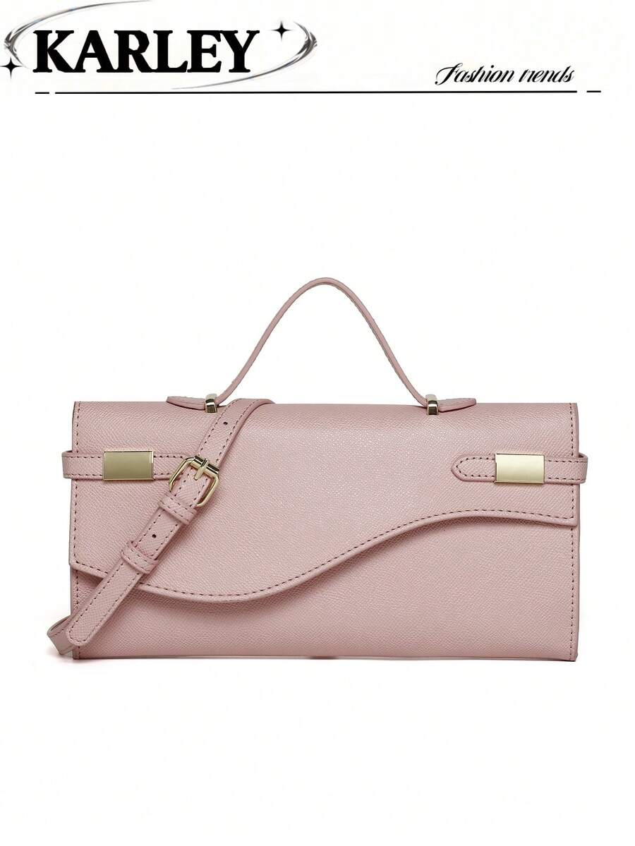 Bolso de mano de cuero texturizado, diseño minimalista de moda, bolso cuadrado pequeño de unicolor simple, bolso pequeño versátil, bolso de hombro y bandolera multiusos - Rosa Pálido - Ver 1