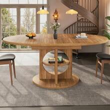 Extendable Dining Table With Storage, 110–150 Cm, Wood/Black Finish, Max Load 60 Kg, Round To Oval - 棕色 - 查看 2