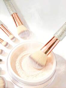 9pcs Rhinestone Makeup Brush Set, Includes Foundation, Contour, Eyeshadow, Brow Brushes And Storage Cup, Suitable For Travel, Dating, Party, Photography, Daily Makeup, Full Rhinestone Handle Soft Bristles, Portable Makeup Kit, Sparkling Makeup Essentials - Multicolor - View 12