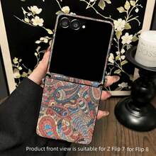 Creative Phoenix Feather Pattern Phone Case For Samsung Galaxy ZFlip7 Flip8 Z Flip6 ZFlip 5 Zflip6 Zflip5, With Amber Star Heart Bracelet, Shockproof Protective Back Cover - Red and Blue - View 3