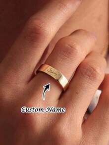 1pc Personalized Arabic Rings, Stainless Steel Rings, Bold Modern Rings, Stackable Couple Rings, Exquisite Gold Rings, Arabic Rings For Men And Women, Engraveable Names On The Inside And Outside, Custom Name Rings, Engagement Rings, Custom Gifts, Mother's Day, Father's Day, Graduation Season, Holiday Season Gifts, Ramadan, Eid Al-Adha Gifts - Multicolor - View 2