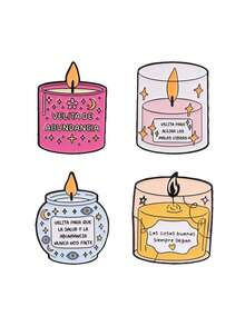 4pcs Spanish Quote Wish Candles Enamel Pin, Cartoon Colorful Inspirational Prayer Candles Badges, Fashion Accessory, Lucky Gift For Friends - Multicolor - View 10