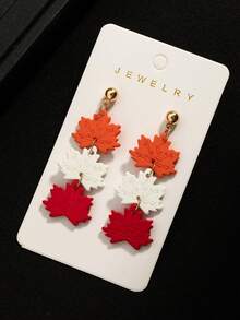 2pcs Autumn/Winter Acrylic Maple Leaf Pendant Earrings, Faux Soft Clay Acrylic Earrings, Fashionable Elegant Drop Earrings, Thanksgiving Earrings - Style 1 - View 2
