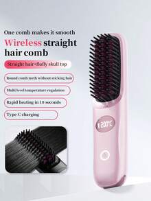 SKYWORTH Mini Wireless Heated Hair Straightener Brush With LCD Screen, Ceramic Coating & Negative Ion, 2000mAh Rechargeable Travel Styler - Multicolor - View 13