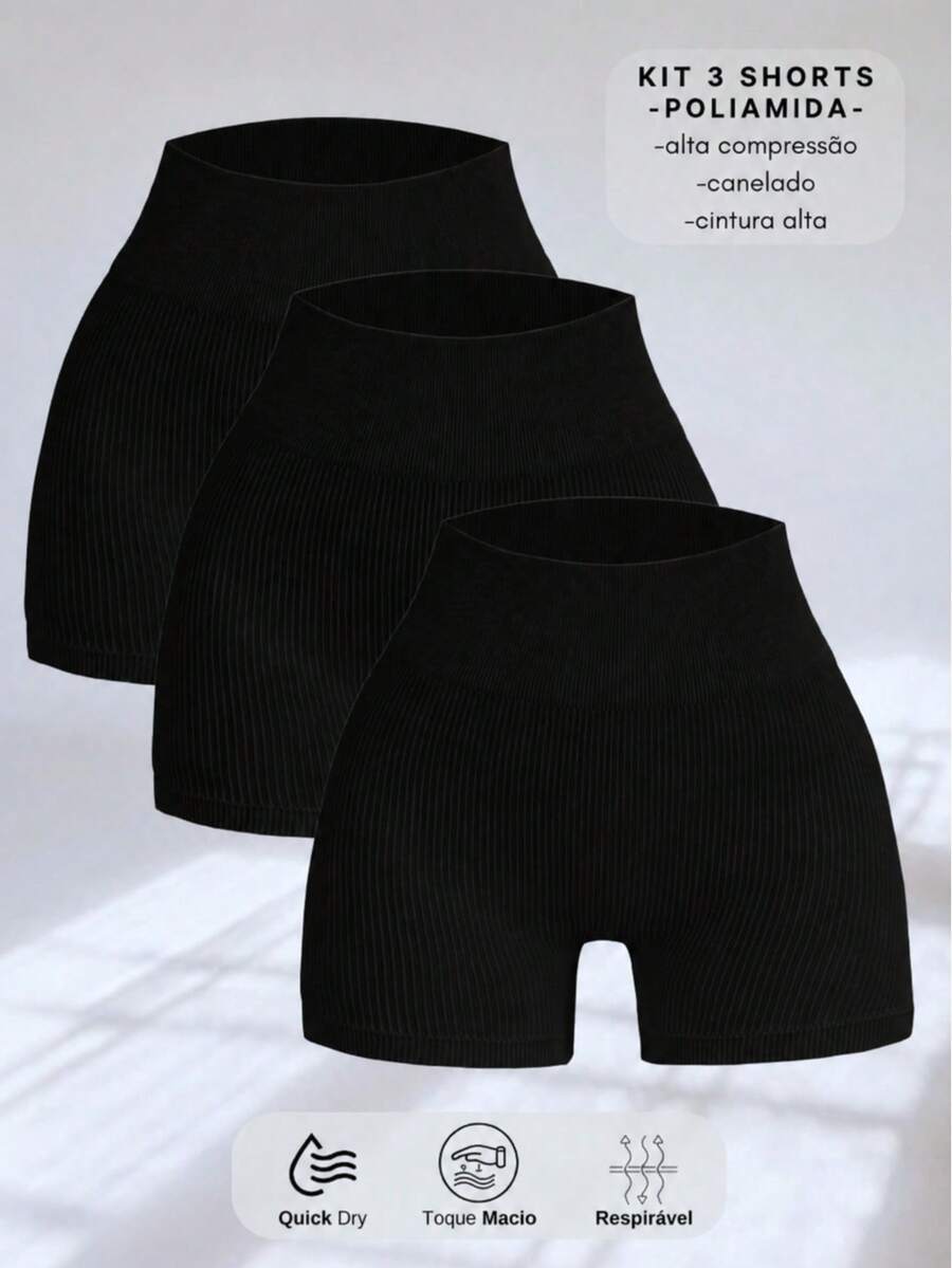 KIT OF 3 SEAMLESS RIBBED SHORTS – HIGH COMPRESSION - Pto/Pto/Pto - Ver 1