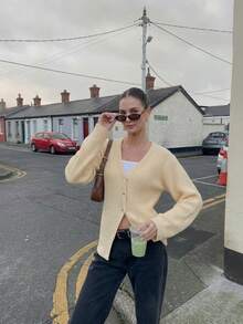 Women's Autumn/Winter Vintage Elegant Niche Casual Solid Color Knit Cardigan Sweater Jacket - Apricot - View 4