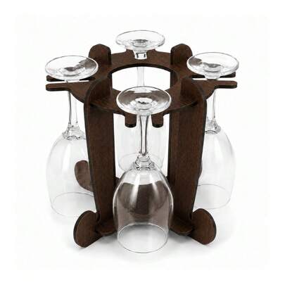 Adega de Vinho com Suporte para 4 Taças em MDF 4 mm Várias Cores para Bancada Mesa Jantar Festa e Presente