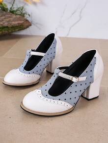 2026 Spring/Summer New European & American Women's Closed Toe Hollow T-Strap Sandals Chunky High Heel Shoes - White - View 2
