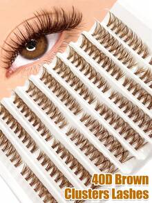 180 PCS Brown Lash Clusters 40D Pro Cluster Eyelashes D Curling Volume Lashes Fluffy Soft Wispy Lashes Extension Makeup Tool - D - 查看 1