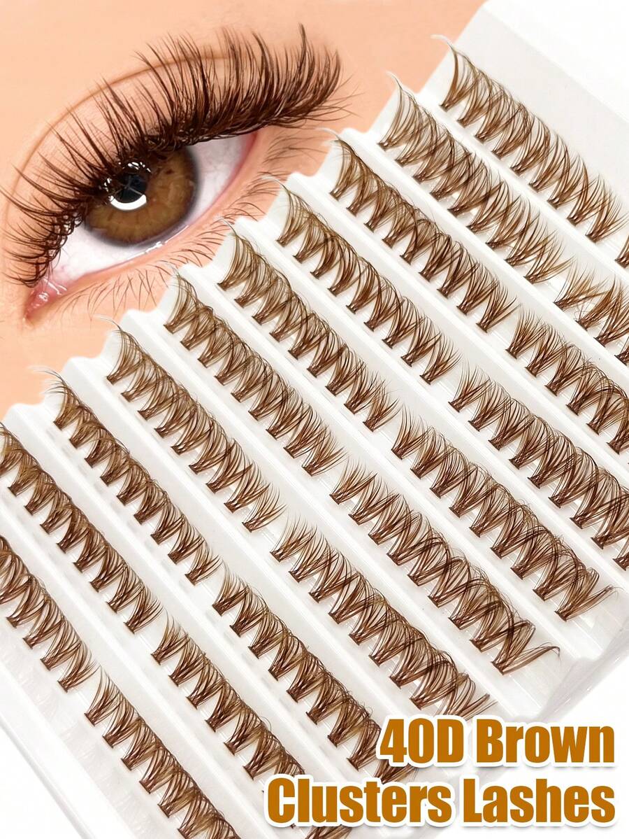 180 PCS Brown Lash Clusters 40D Pro Cluster Eyelashes D Curling Volume Lashes Fluffy Soft Wispy Lashes Extension Makeup Tool - D - 查看 1
