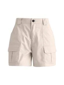 Solid Color Casual Cargo Shorts Summer (Belt Not Included) - Apricot - View 6
