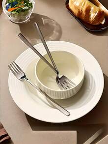 Stainless Steel Korean Style Fork, Mirror Polished, Dishwasher , Suitable For Home And Restaurant Use - Multicolor - View 4